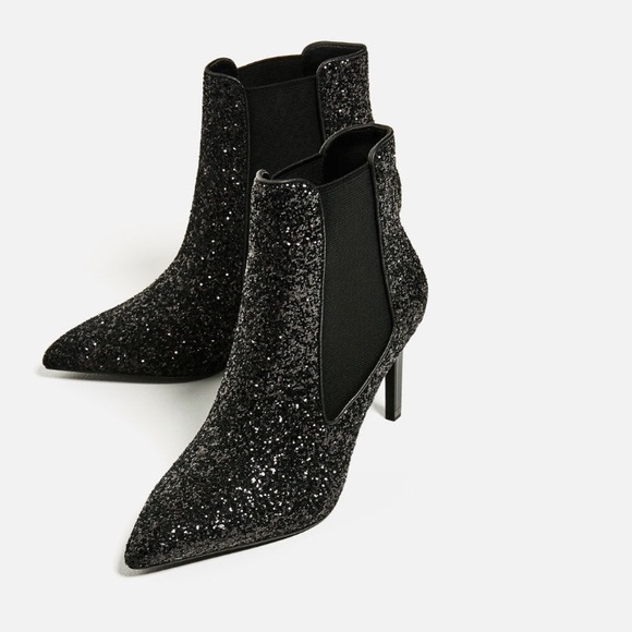 Zara Shoes - ZARA NWOB Black Glitter Heeled Bootie
